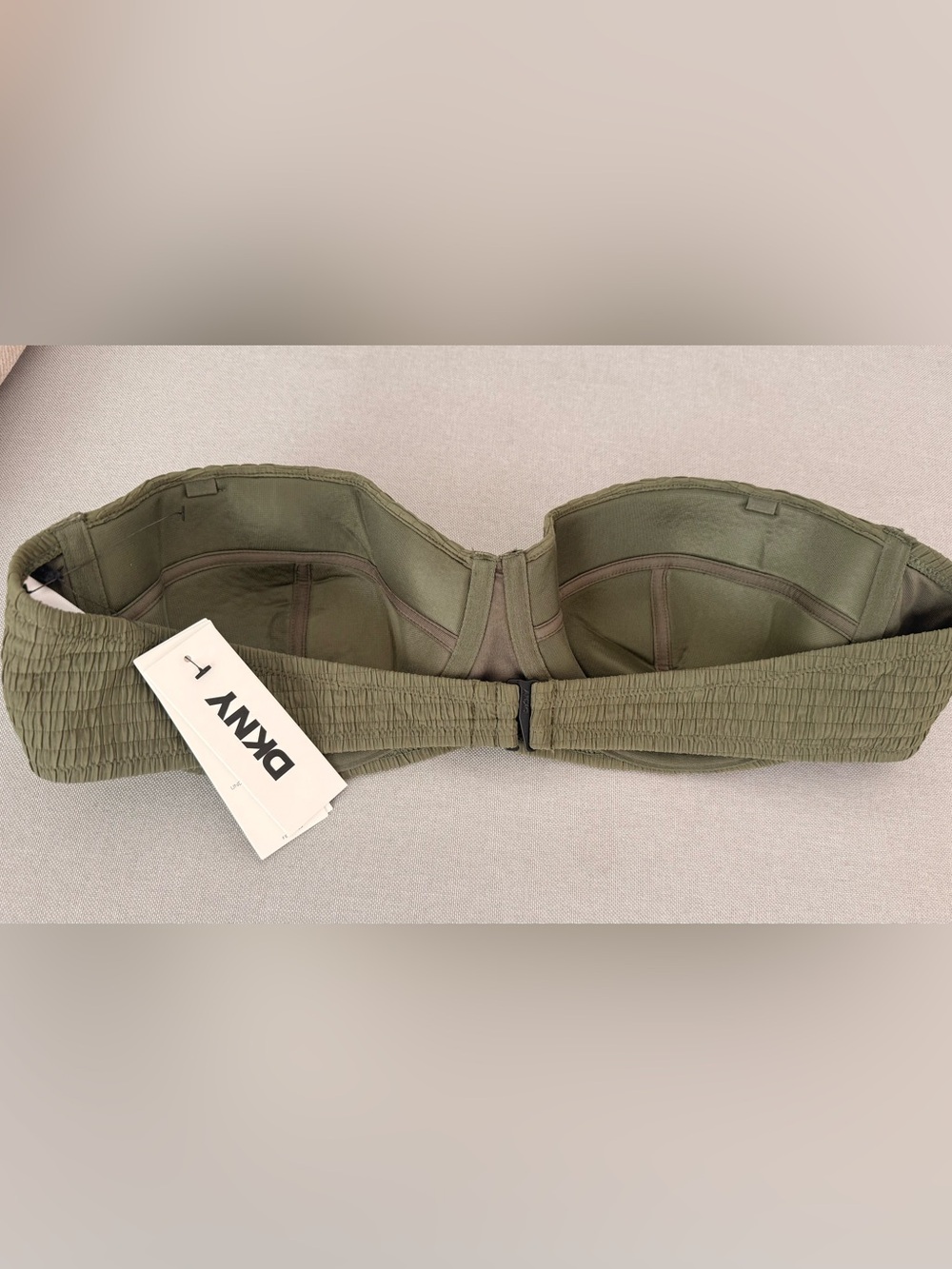 DKNY Olive Green Strapless Bandeau Textured Bikini Top Size M NWT - Picture 4 of 5